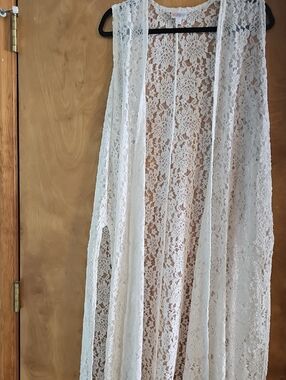 LuLaRoe White Lace Layering Top with Rainbow Logo